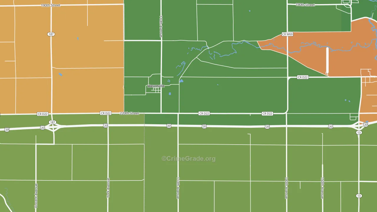 Masonville, IA Map of Vandalism Rates