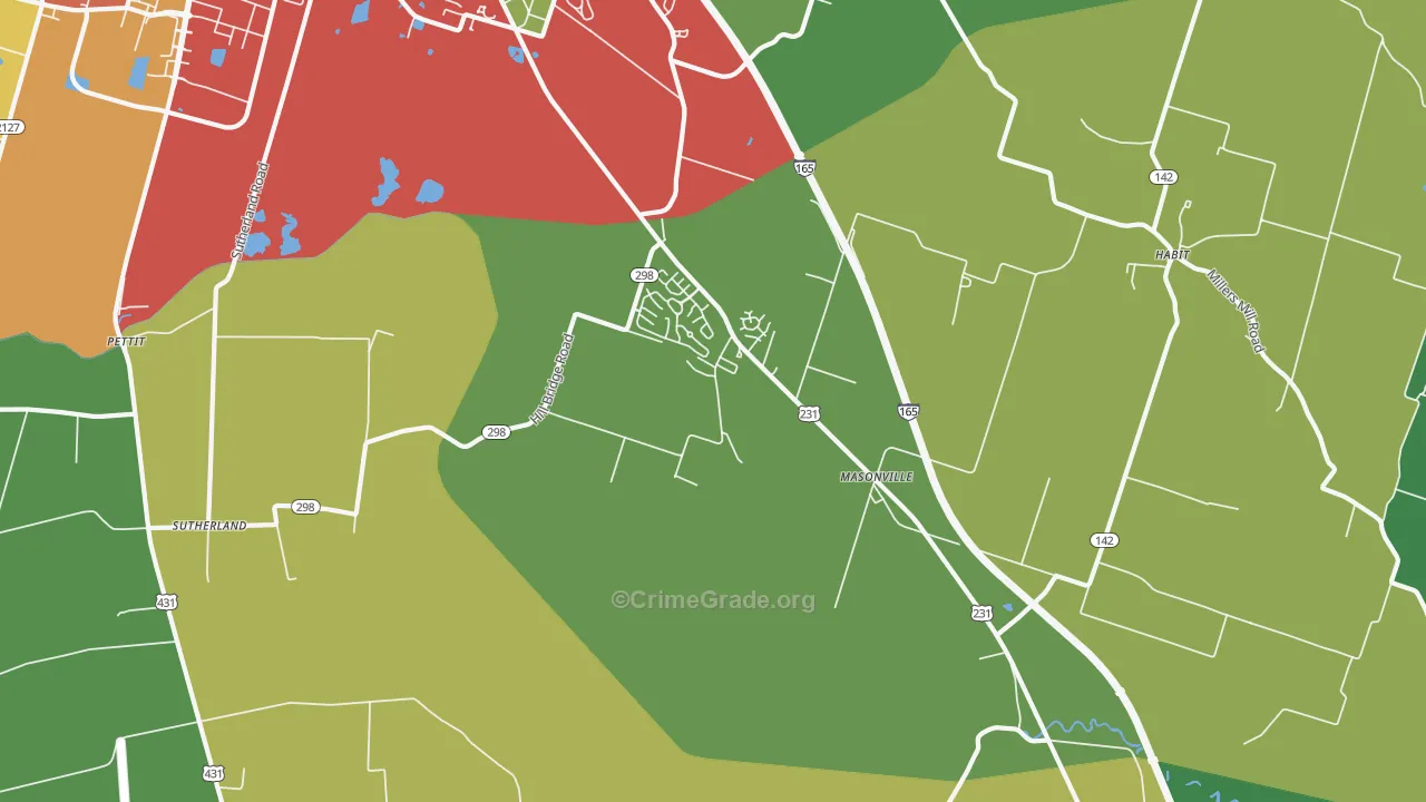 Masonville, KY Map of Vandalism Rates