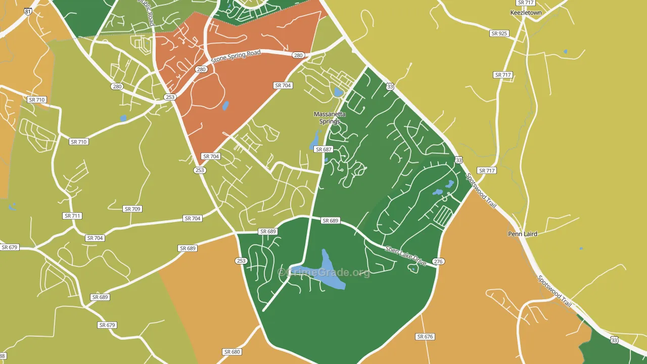 Massanetta Springs, VA Map of Vandalism Rates