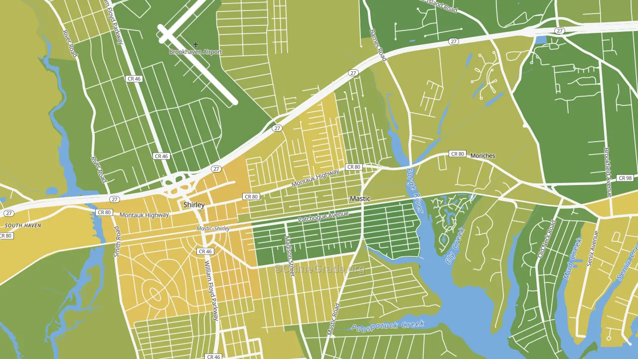 Mastic, NY Map of Vandalism Rates