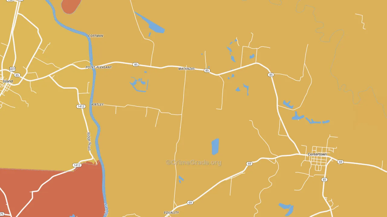 Matanzas, KY Map of Vandalism Rates