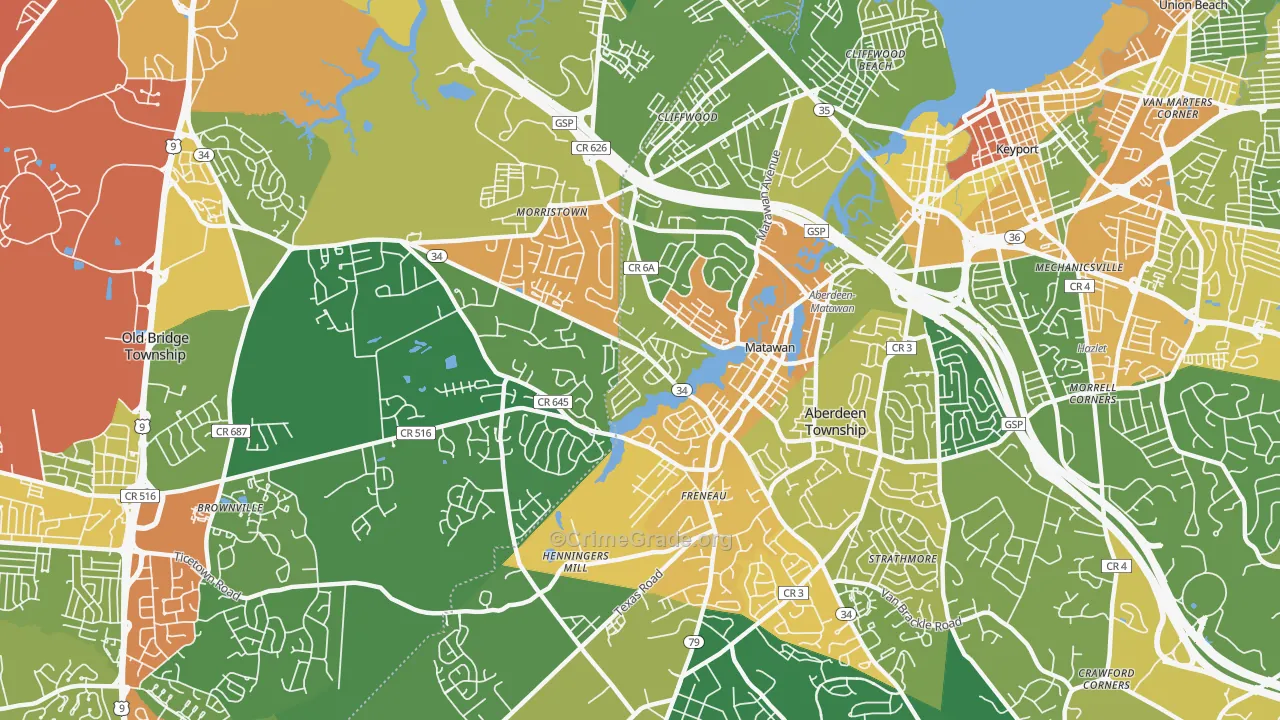 Matawan, NJ Map of Vandalism Rates
