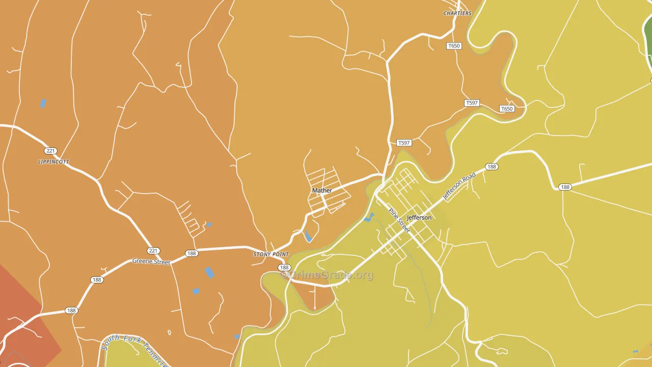 Mather, PA Map of Vandalism Rates