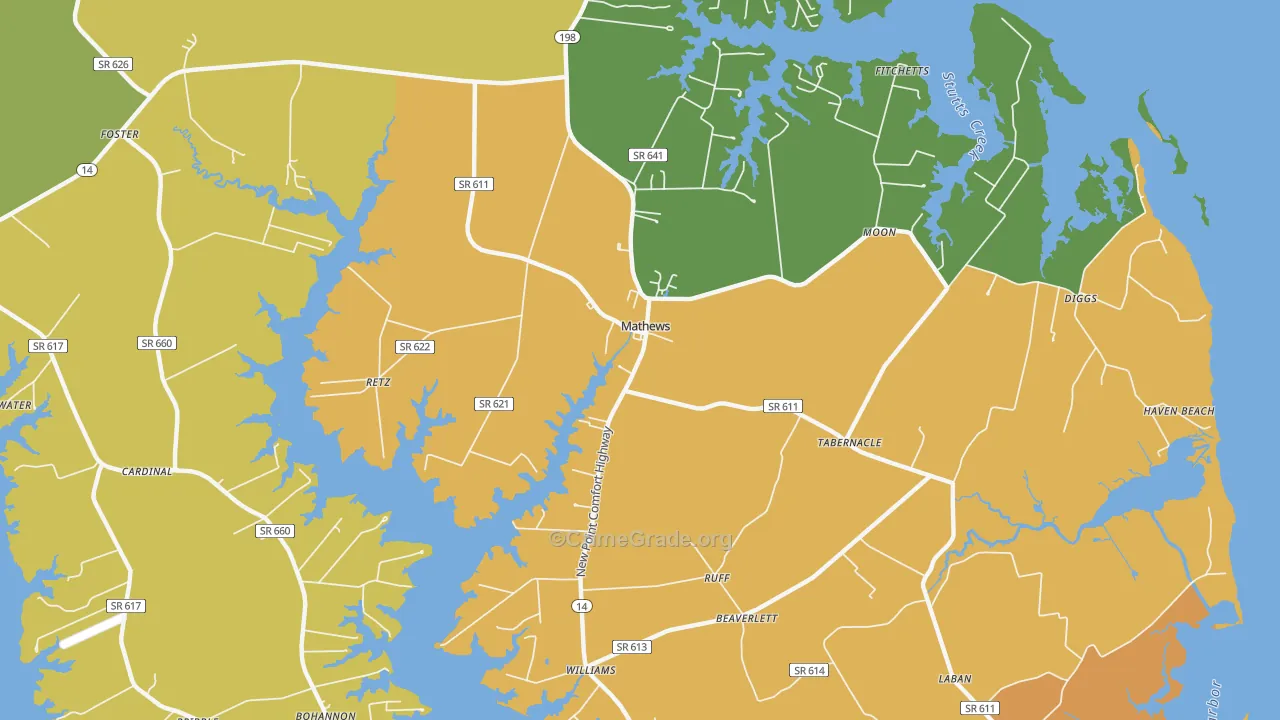 Mathews, VA Map of Vandalism Rates