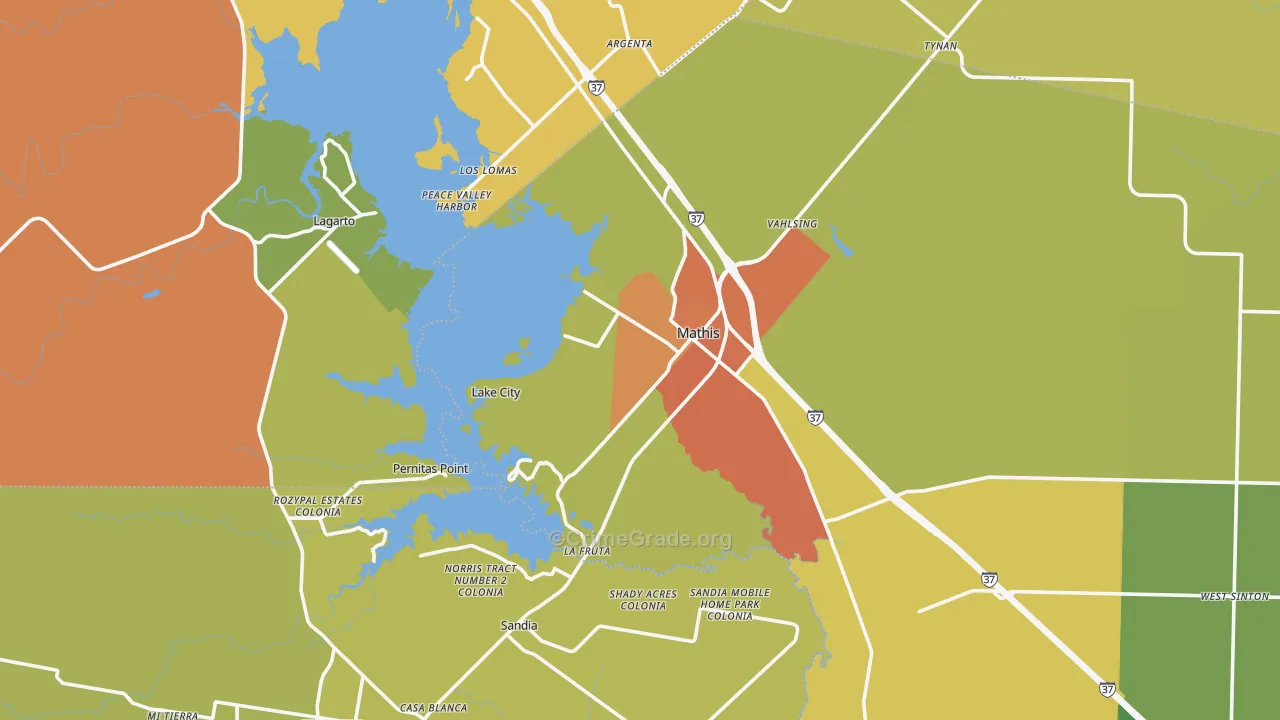 Mathis, TX Map of Vandalism Rates