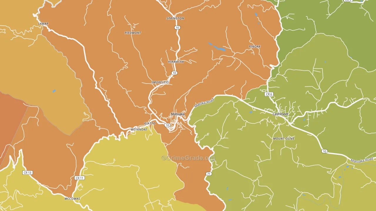 Matoaka, WV Map of Vandalism Rates