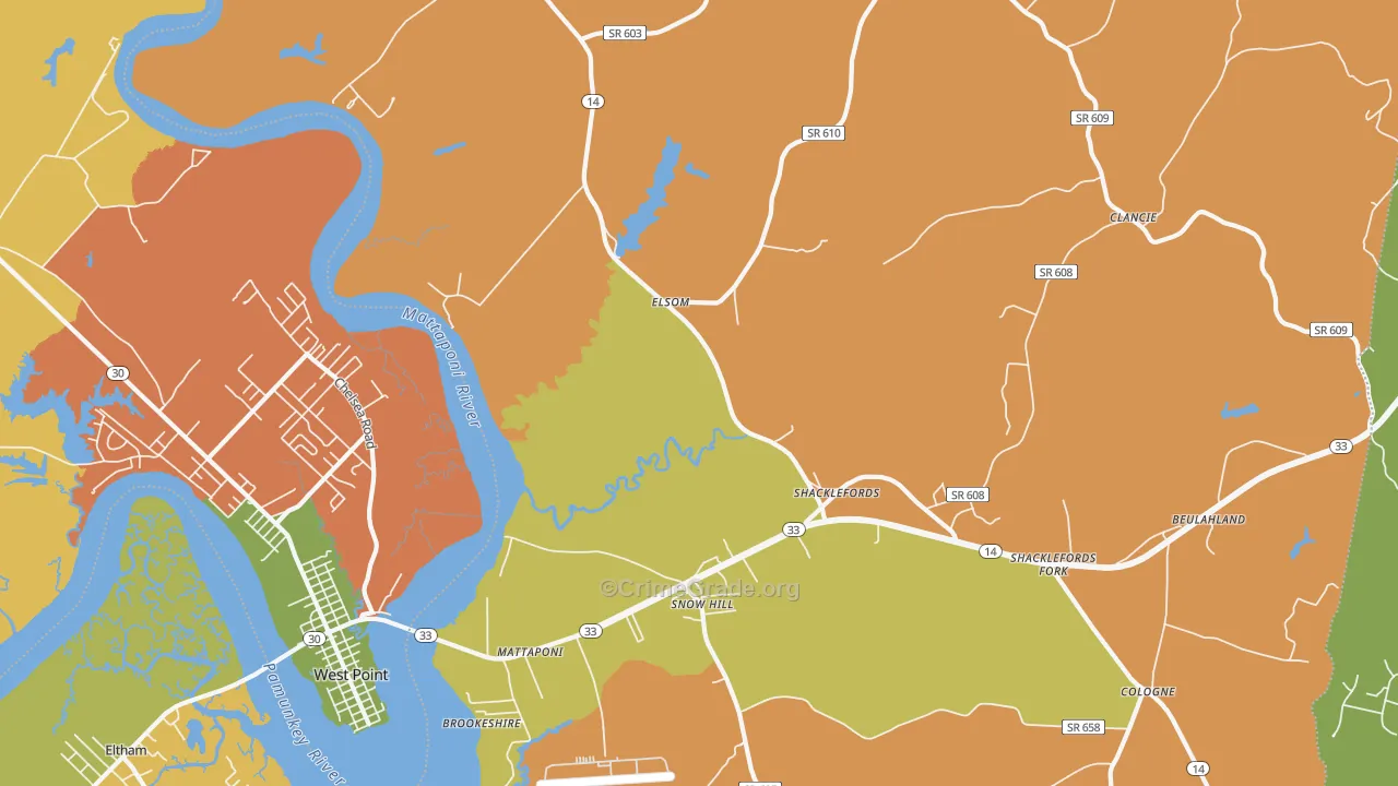 Mattaponi, VA Map of Vandalism Rates