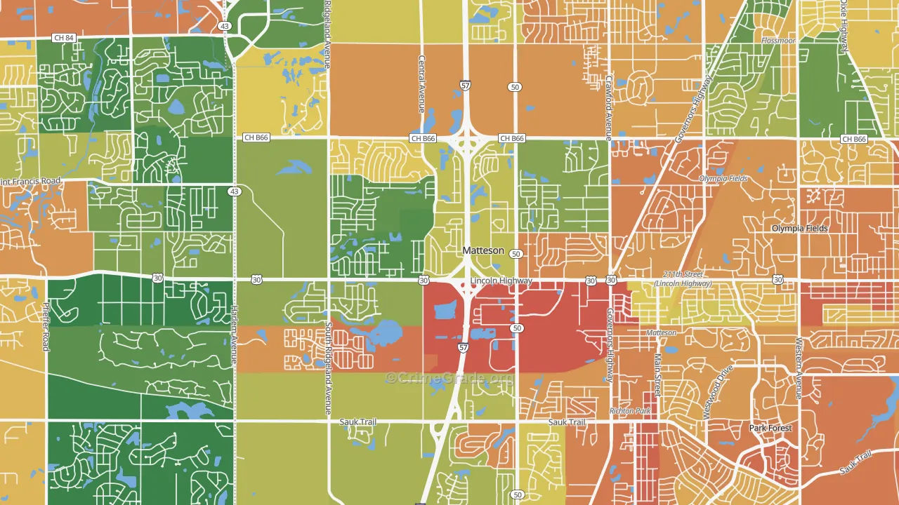 Matteson, IL Map of Vandalism Rates