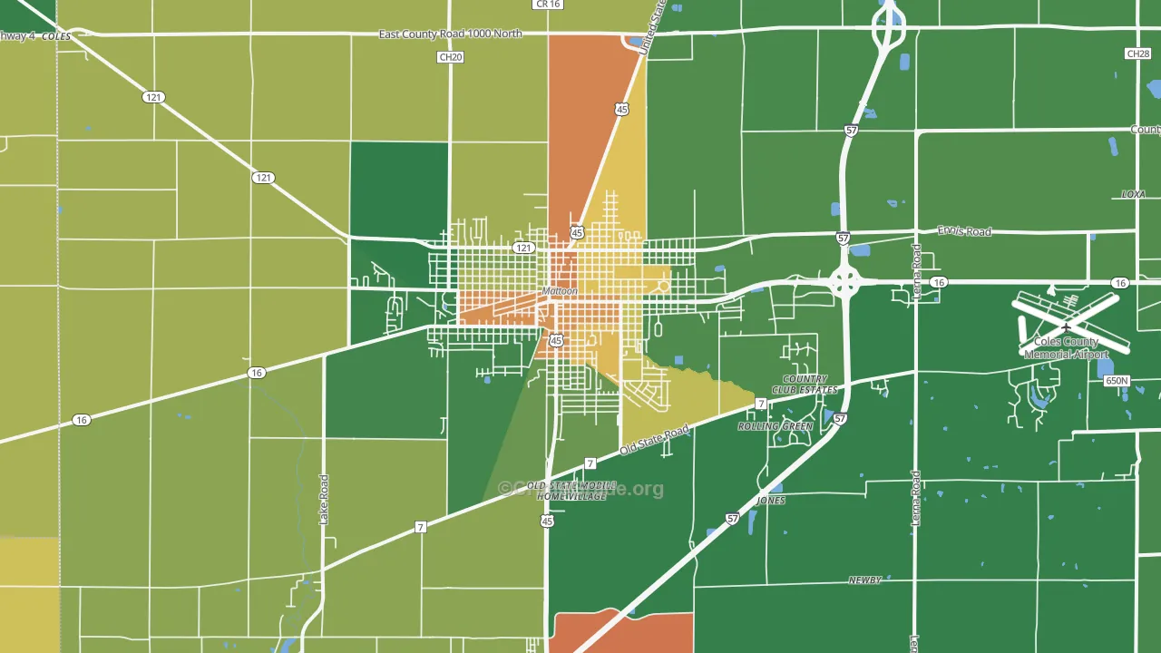 Mattoon, IL Map of Vandalism Rates