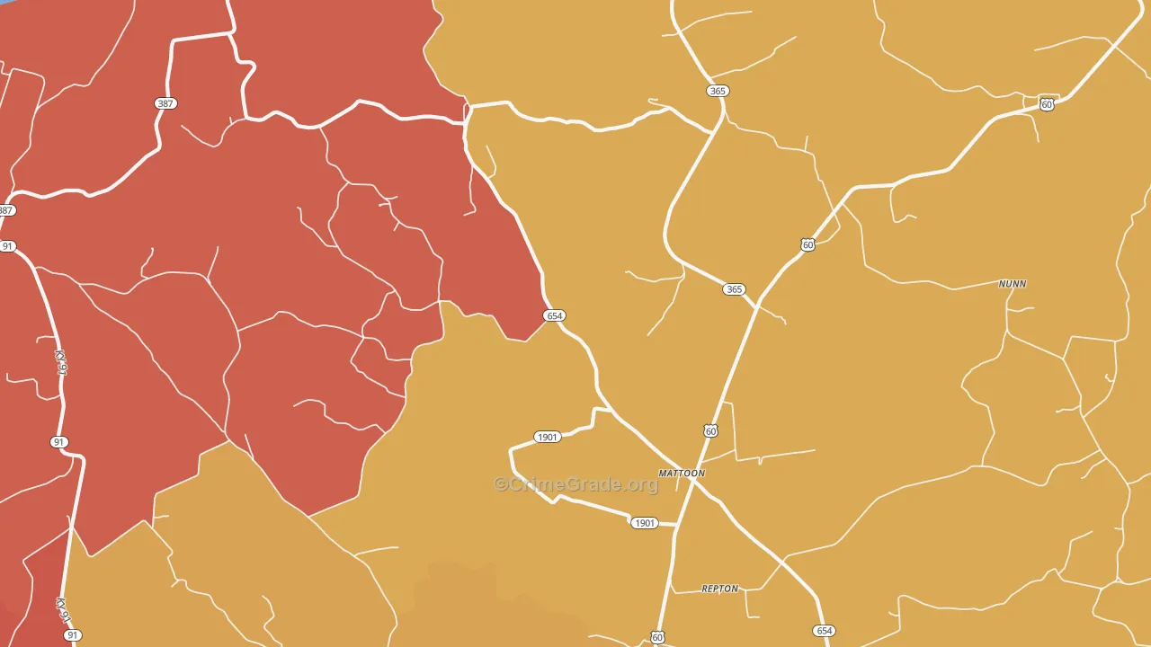 Mattoon, KY Map of Vandalism Rates