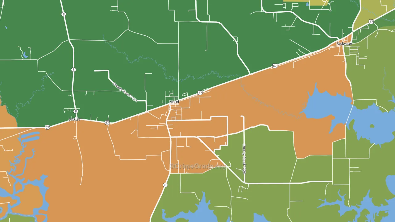 Maud, TX Map of Vandalism Rates
