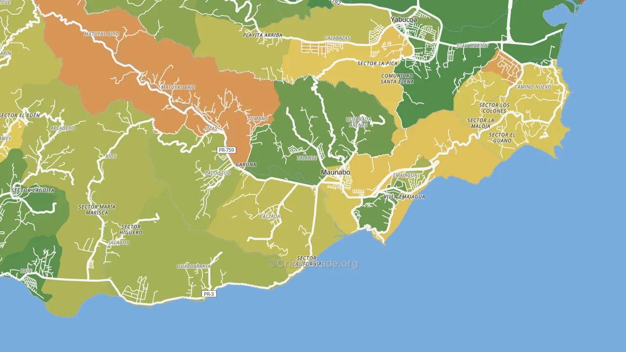 Maunabo, PR Map of Vandalism Rates