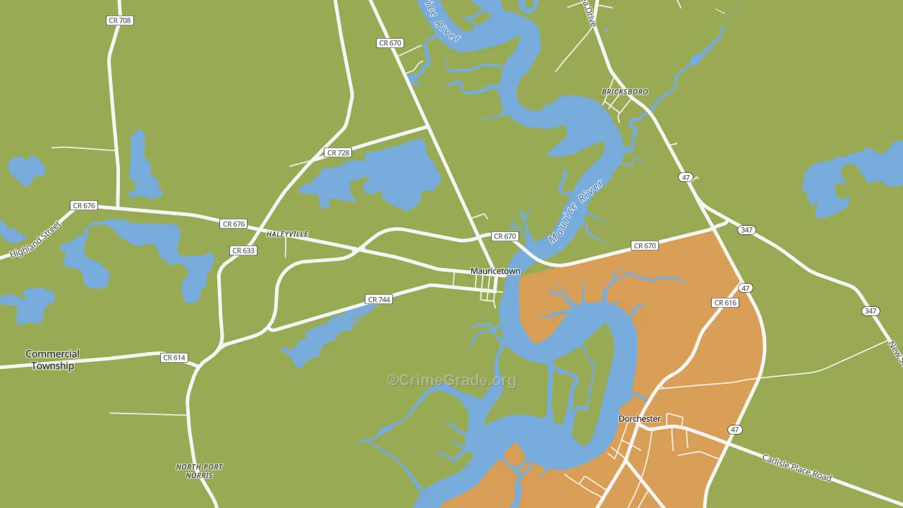 Mauricetown, NJ Map of Vandalism Rates