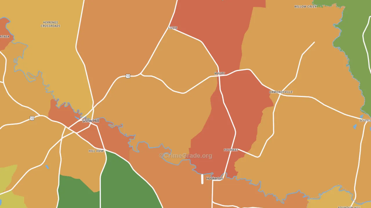 Maury, NC Map of Vandalism Rates