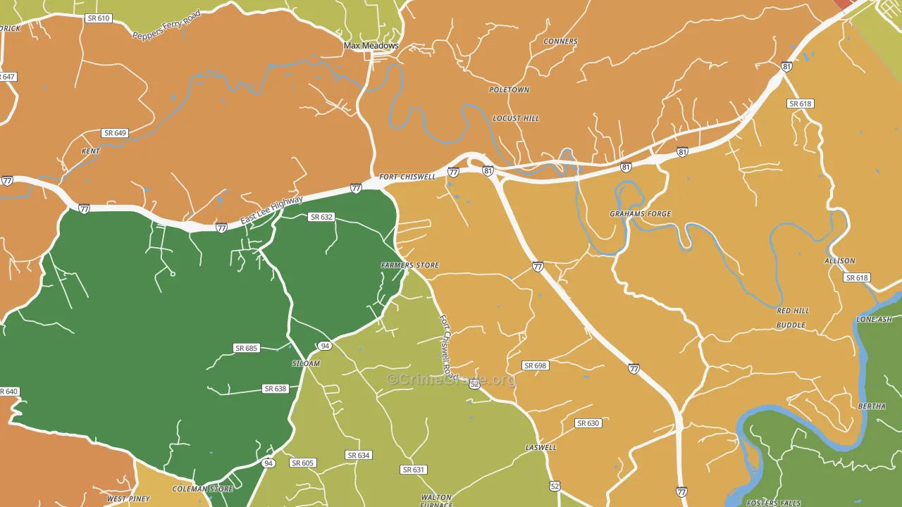 Max Meadows, VA Map of Vandalism Rates