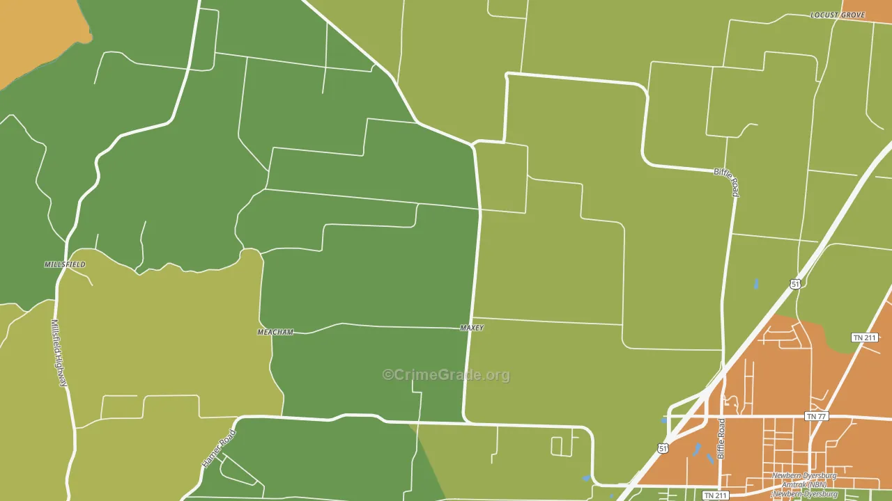 Maxey, TN Map of Vandalism Rates