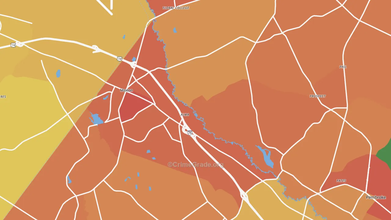 Maxton, NC Map of Vandalism Rates
