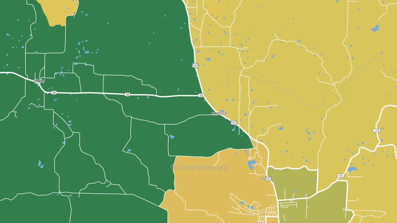 Maxville, AR Map of Vandalism Rates