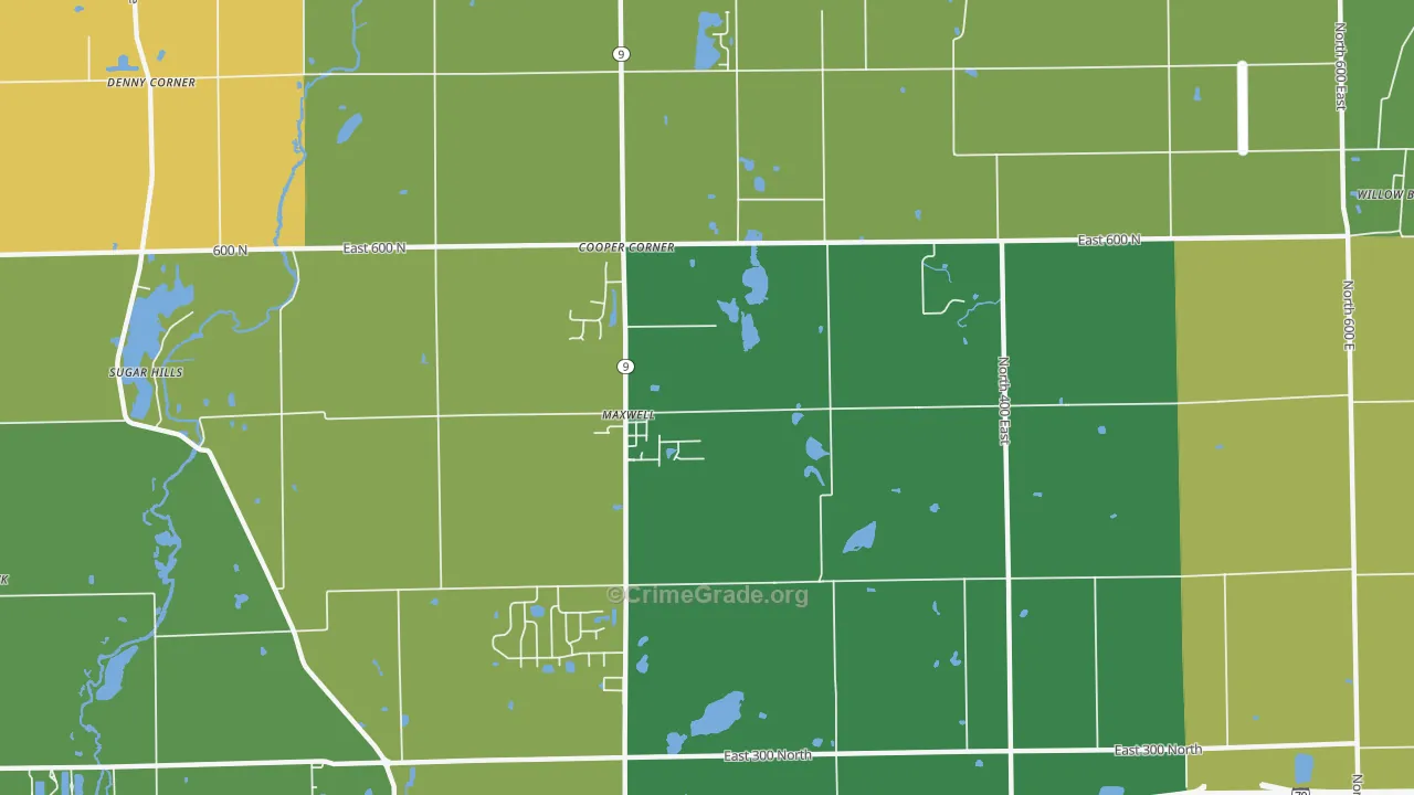Maxwell, IN Map of Vandalism Rates