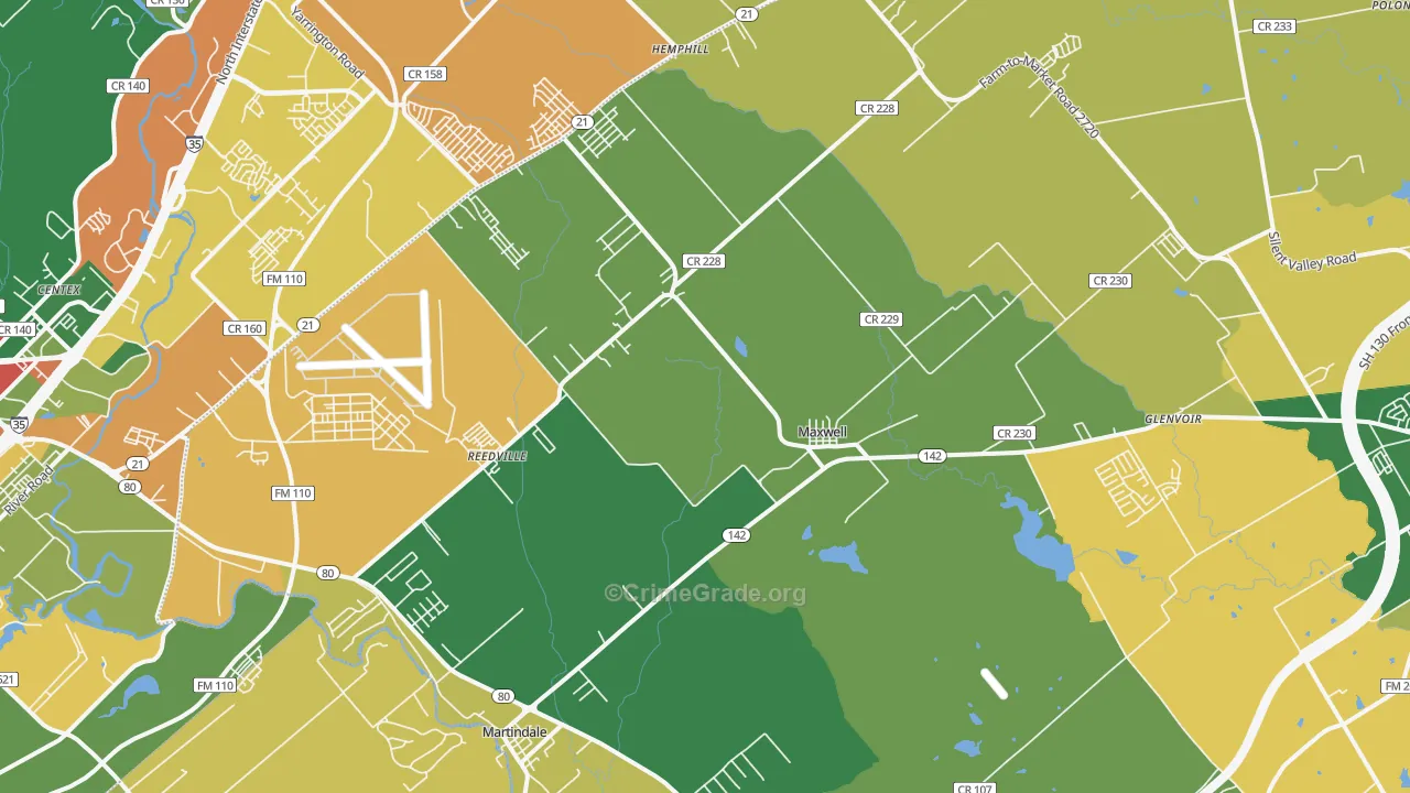 Maxwell, TX Map of Vandalism Rates