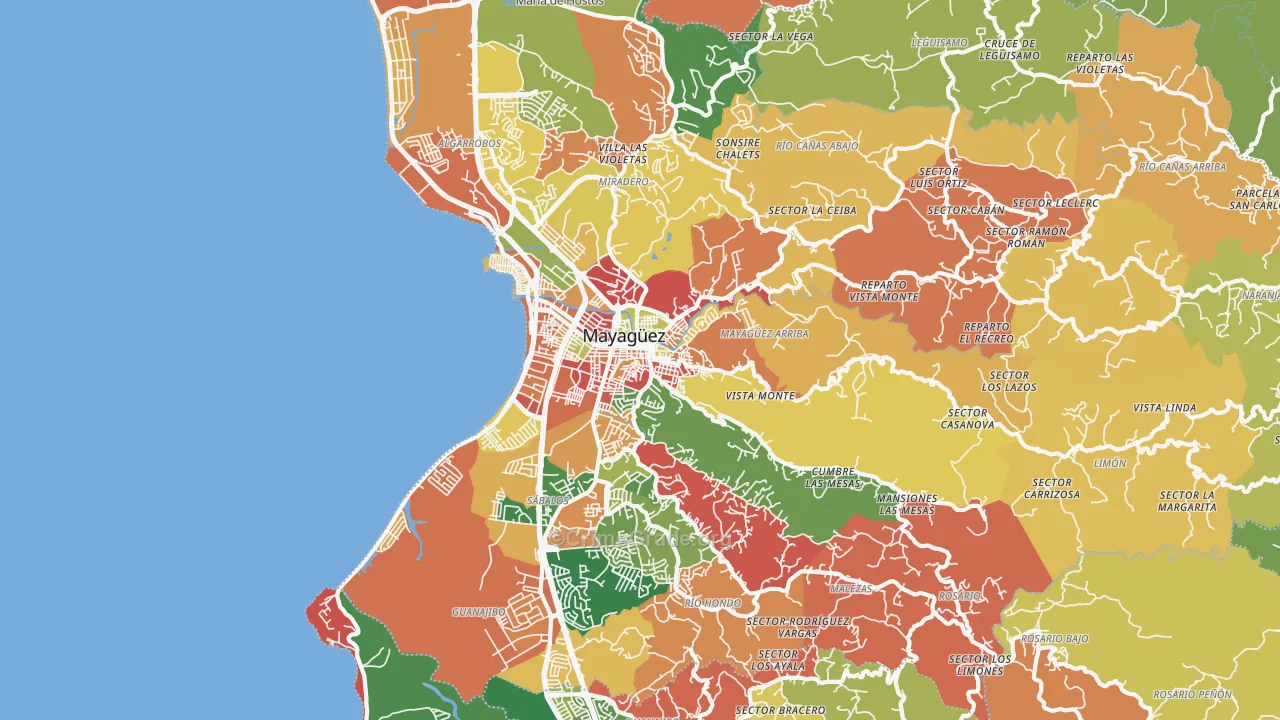 Mayaguez, PR Map of Vandalism Rates