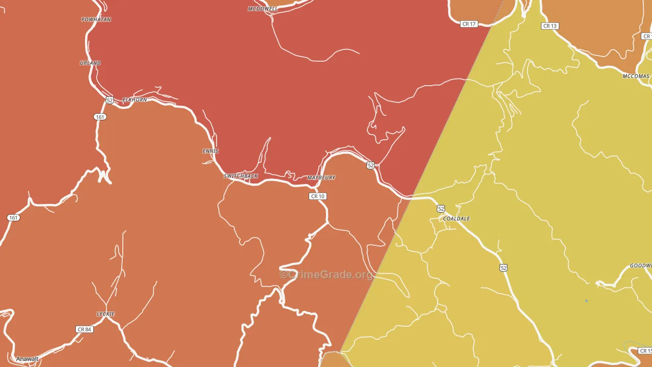 Maybeury, WV Map of Vandalism Rates