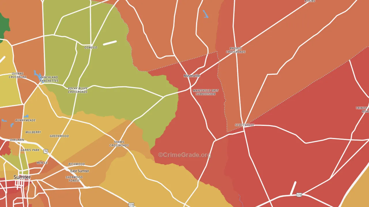 Mayesville, SC Map of Vandalism Rates