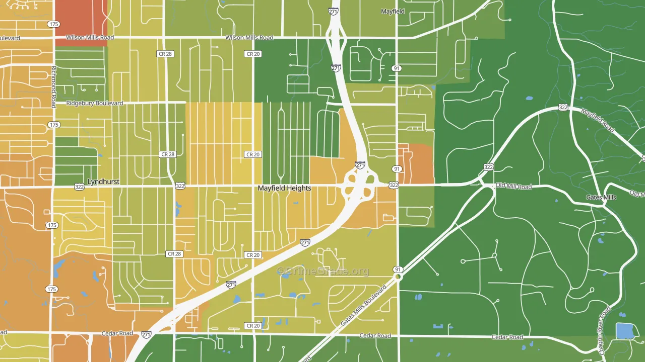 Mayfield Heights, OH Map of Vandalism Rates