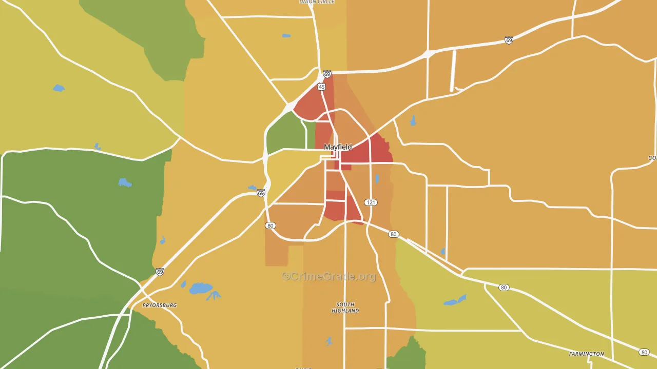 Mayfield, KY Map of Vandalism Rates