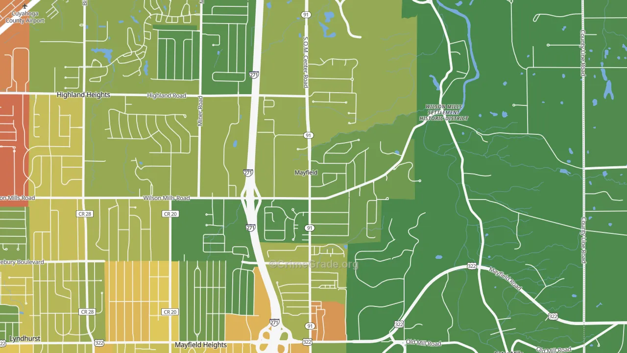 Mayfield, OH Map of Vandalism Rates