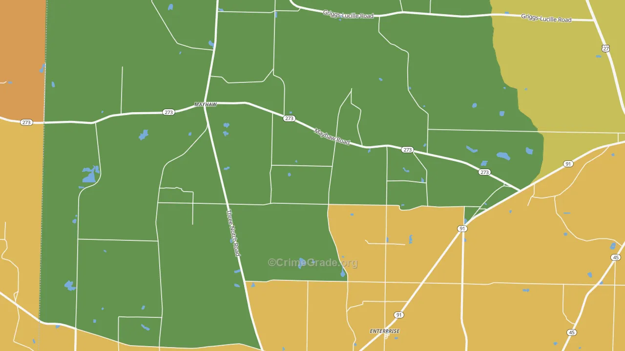 Mayhaw, GA Map of Vandalism Rates