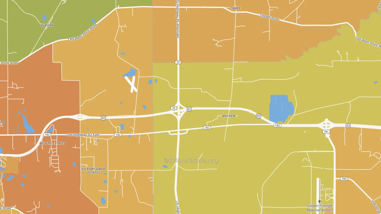 Mayhew, MS Map of Vandalism Rates