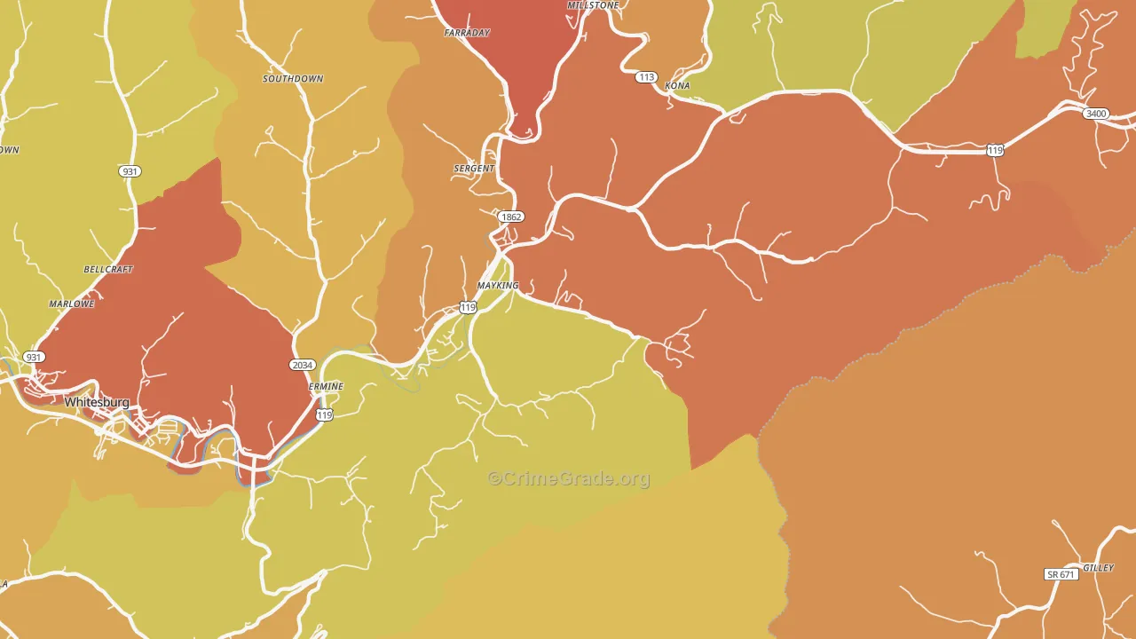 Mayking, KY Map of Vandalism Rates