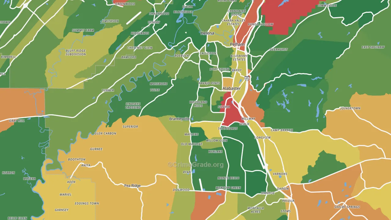 Maylene, AL Map of Vandalism Rates
