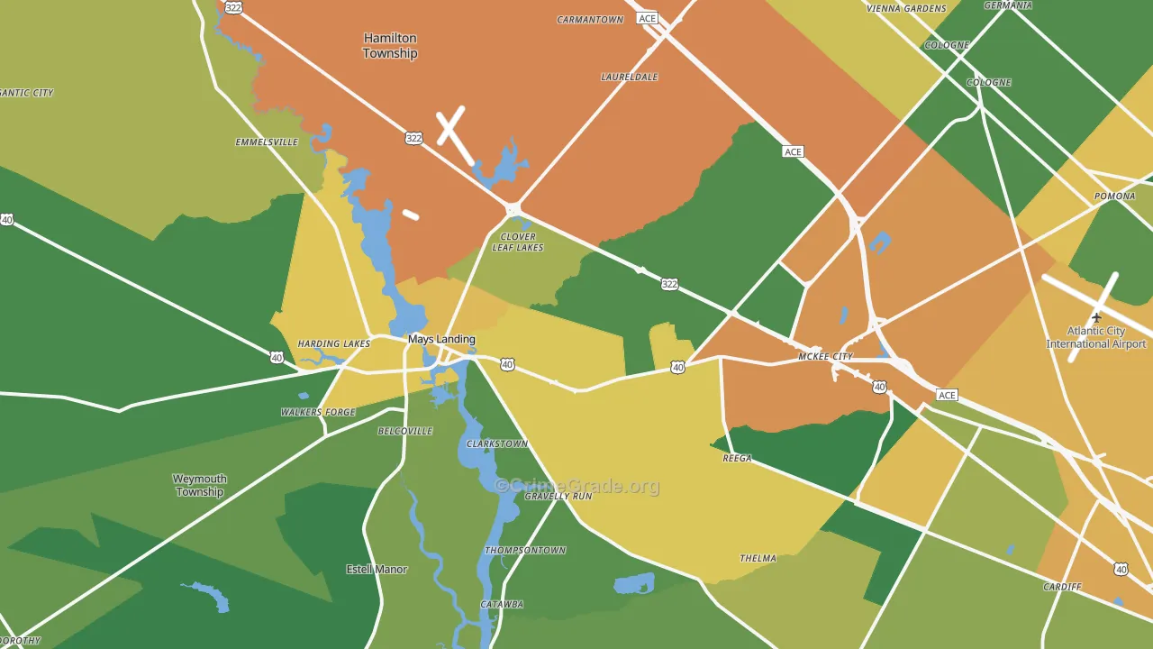 Mays Landing, NJ Map of Vandalism Rates