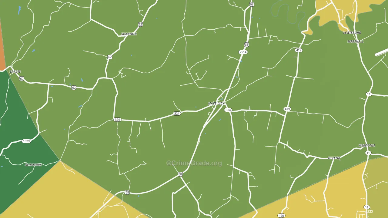 Mays Lick, KY Map of Vandalism Rates