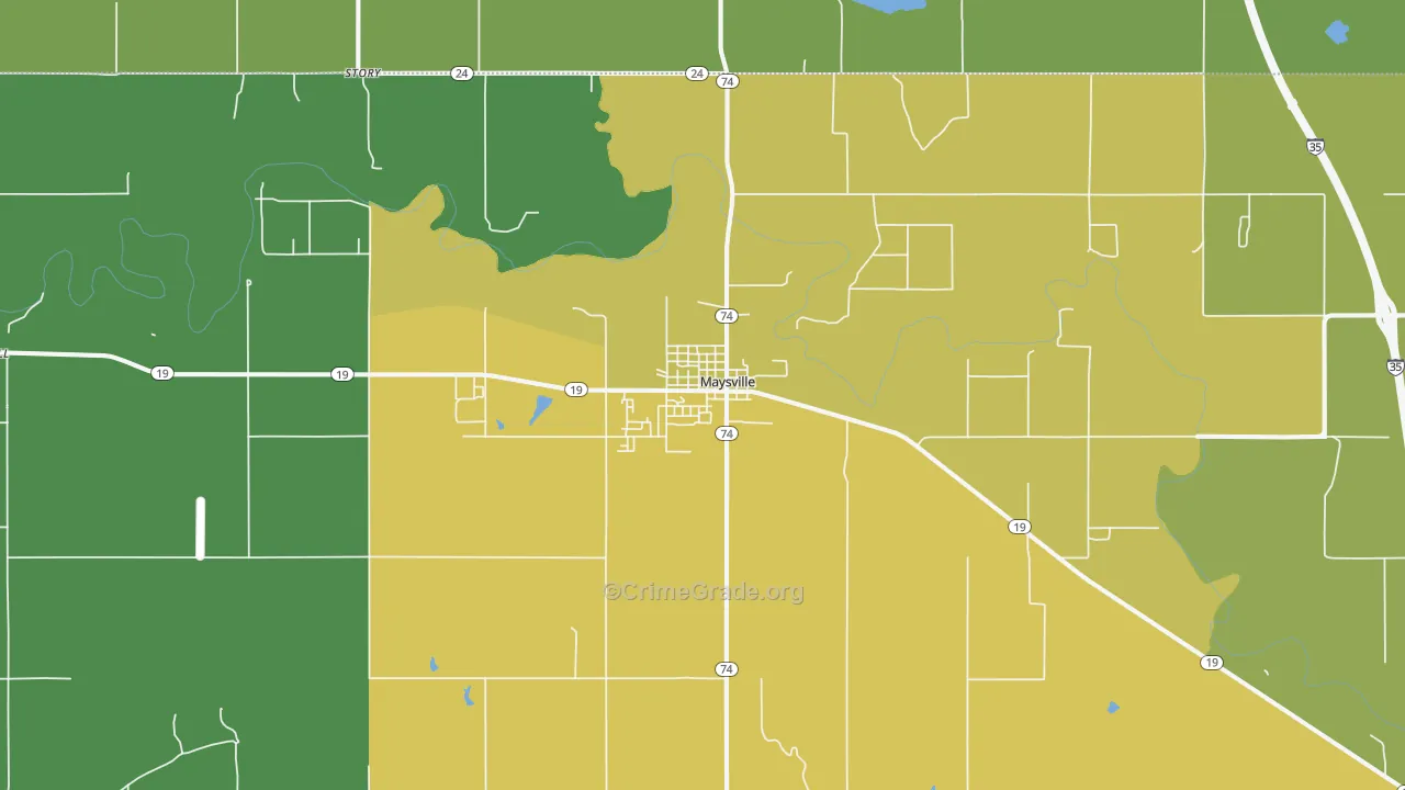 Maysville, OK Map of Vandalism Rates
