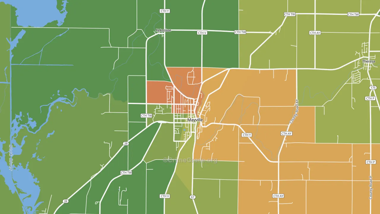 Mayville, WI Map of Vandalism Rates