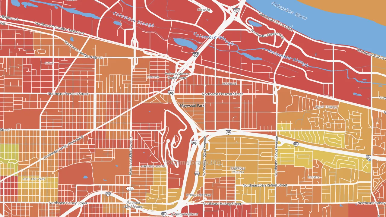 Maywood Park, OR Map of Vandalism Rates
