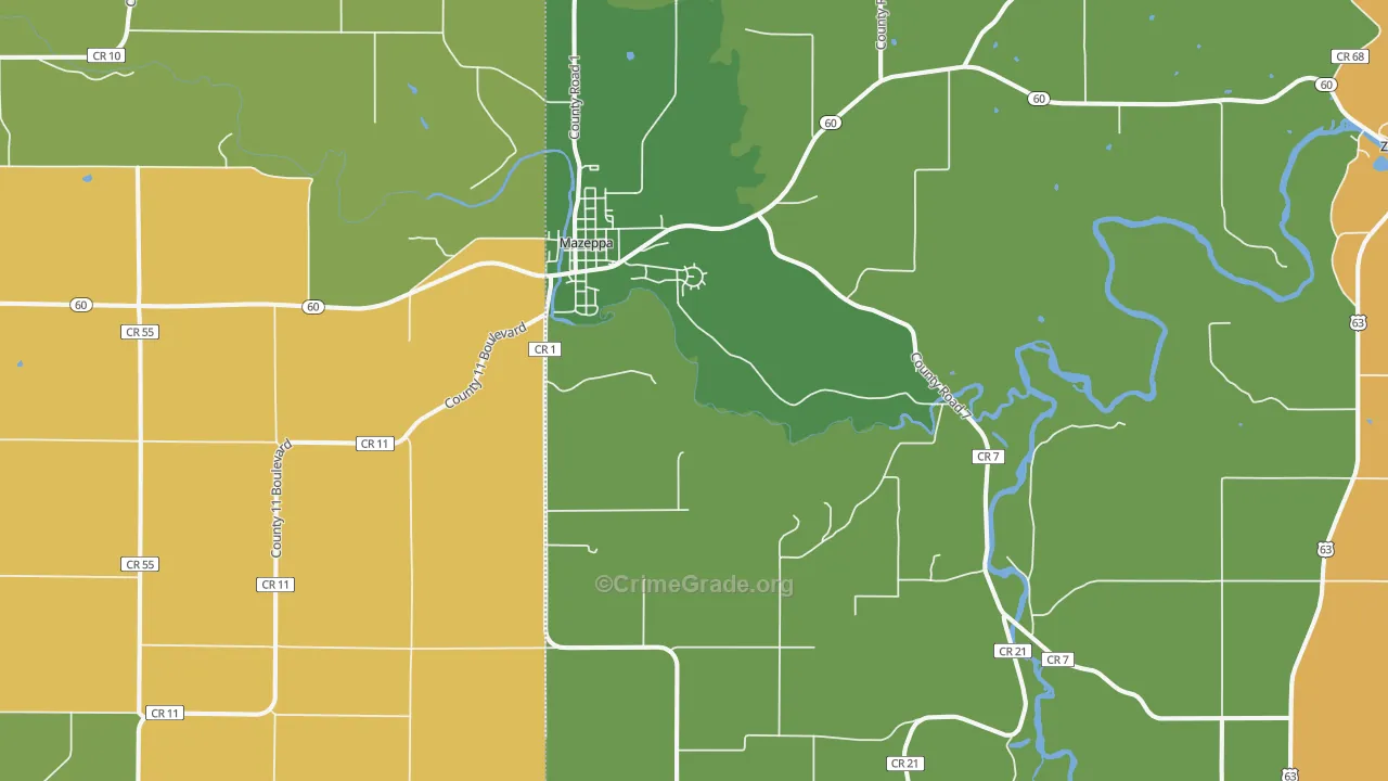 Mazeppa, MN Map of Vandalism Rates