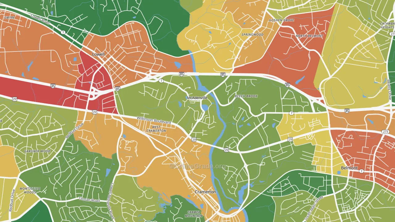 McAdenville, NC Map of Vandalism Rates