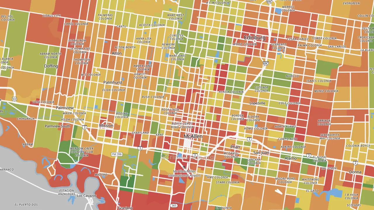 McAllen, TX Map of Vandalism Rates