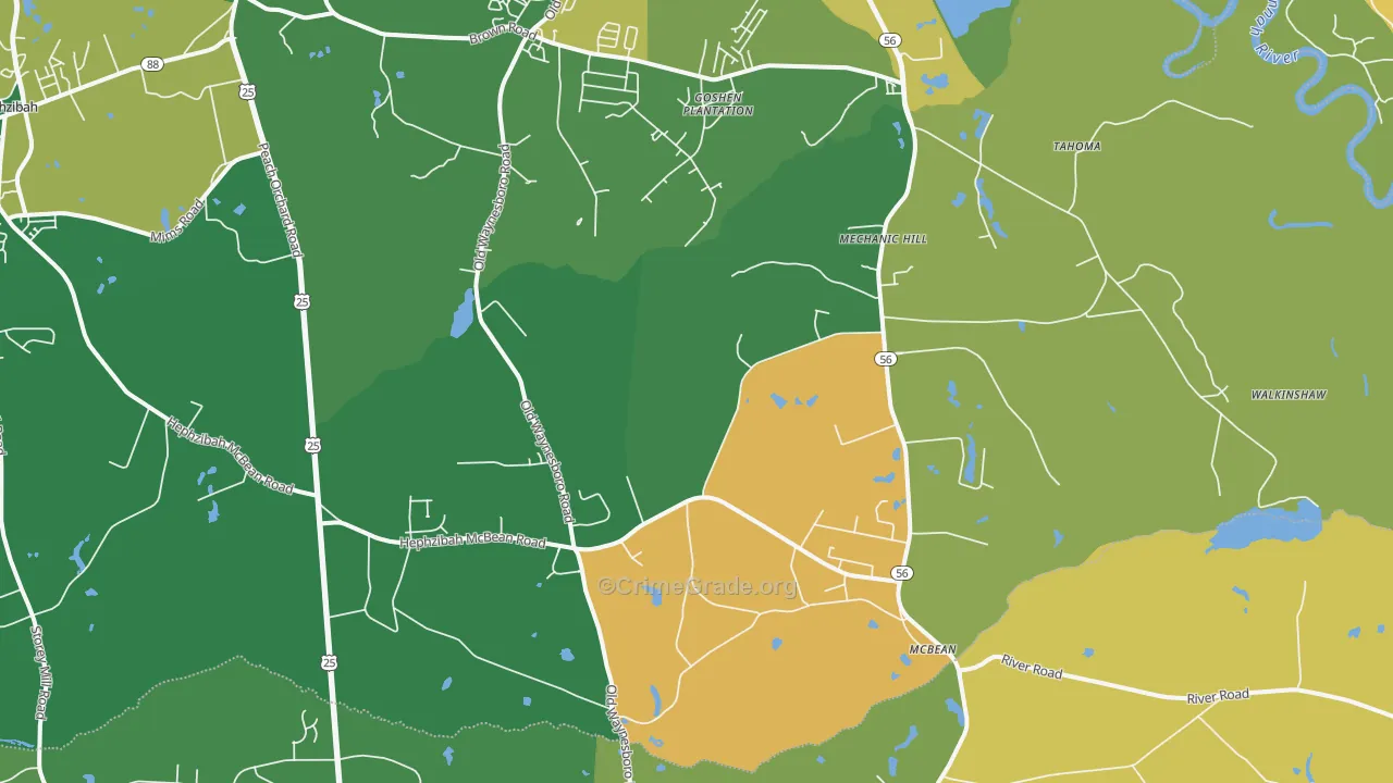 Mcbean, Hephzibah, GA Map of Vandalism Rates
