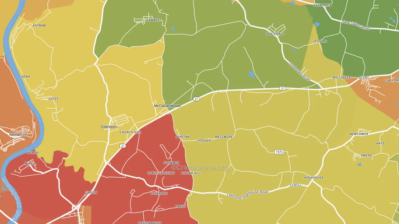 McClellandtown, PA Map of Vandalism Rates