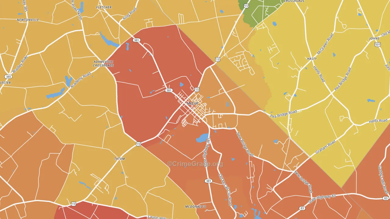 McColl, SC Map of Vandalism Rates