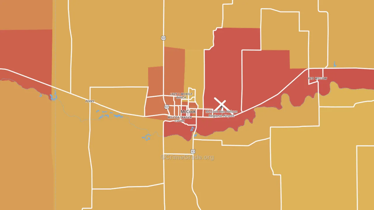 McCook, NE Map of Vandalism Rates