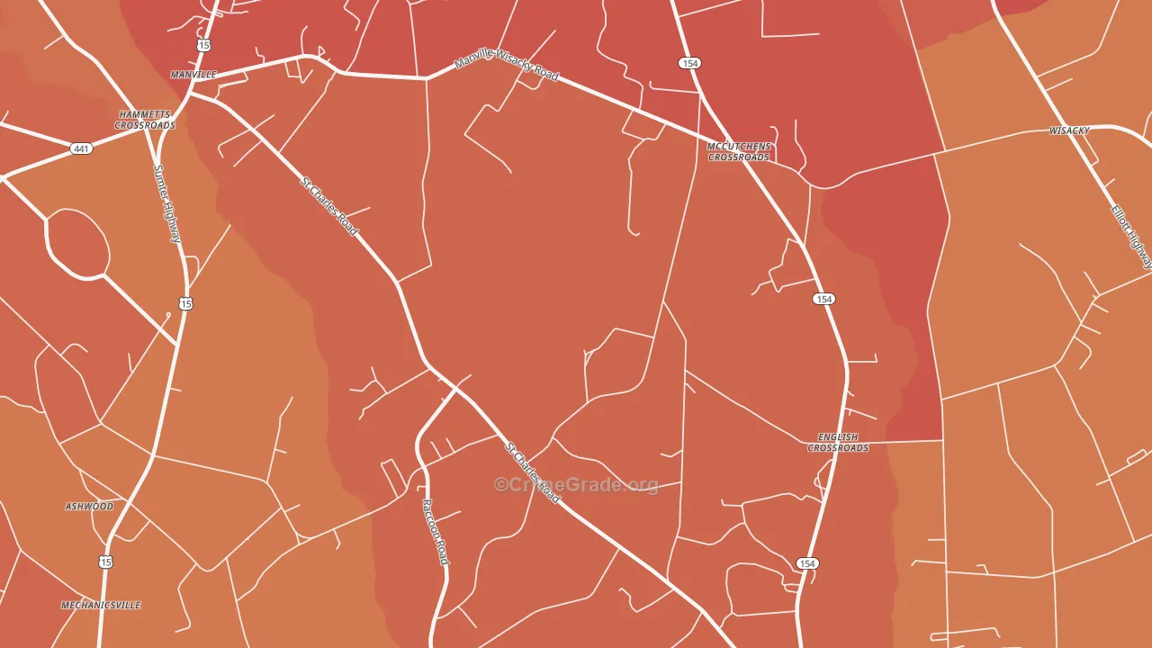 McCutchens Crossroads, SC Map of Vandalism Rates