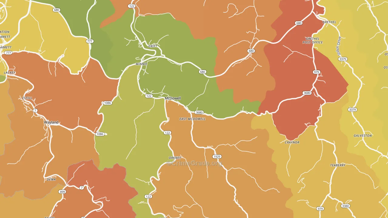 McDowell, KY Map of Vandalism Rates