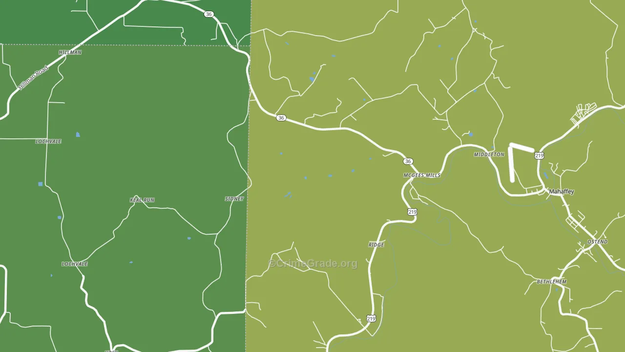 McGees Mills, PA Map of Vandalism Rates