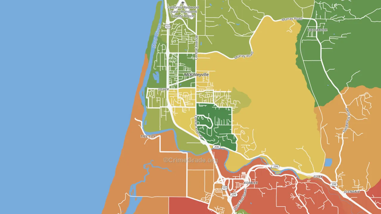 Mckinleyville, CA Map of Vandalism Rates